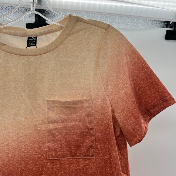 Shein Lune Women's Short Sleeve Top Orange/Cream Size Small New - Picture 4 of 9